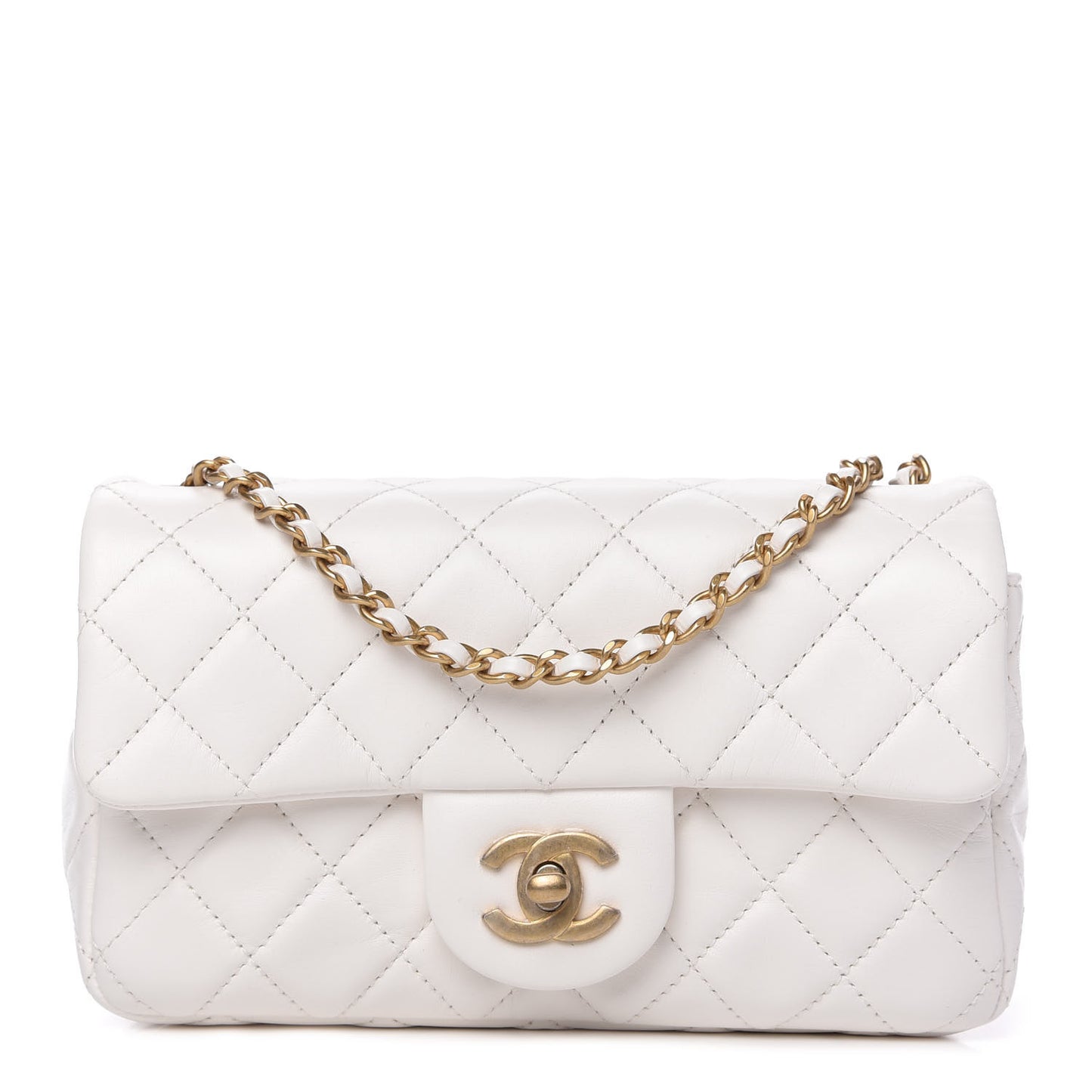 Lambskin Quilted Mini Rectangular Pearl Crush Flap White