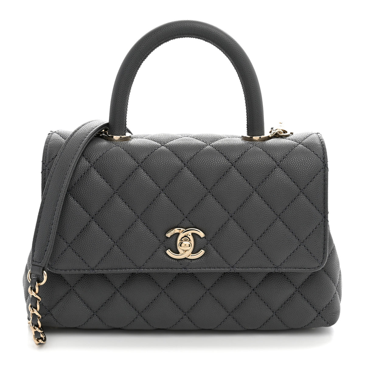 Caviar Quilted Mini Coco Handle Flap Grey