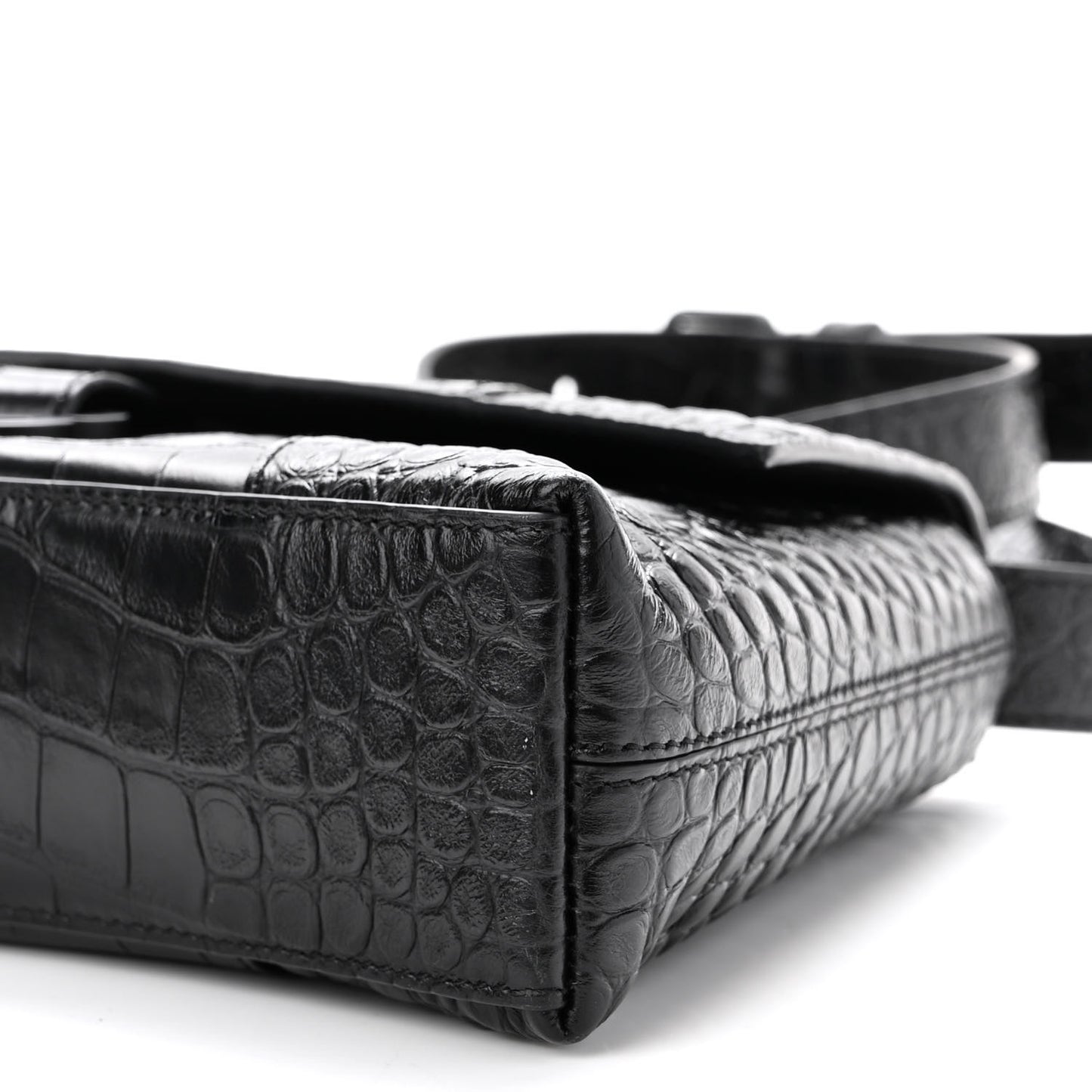 Extra Supple Calfskin Crocodile Embossed Monochrome XS Downtown Shoulder Bag Black