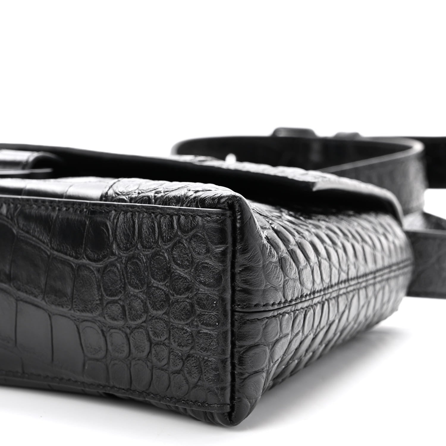 Balenciaga Extra Supple Calfskin Crocodile Embossed Monochrome XS Downtown Shoulder Bag Black 9 of 9
