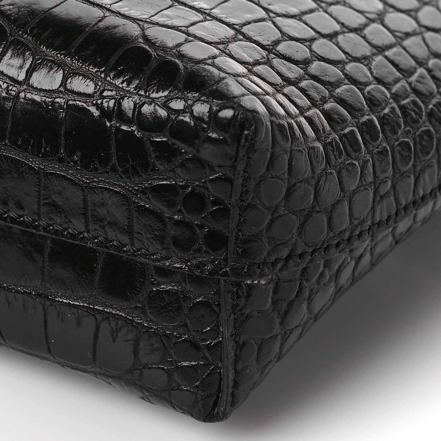 Calfskin Crocodile Embossed Mini Maxi Chain Bucket Bag Black