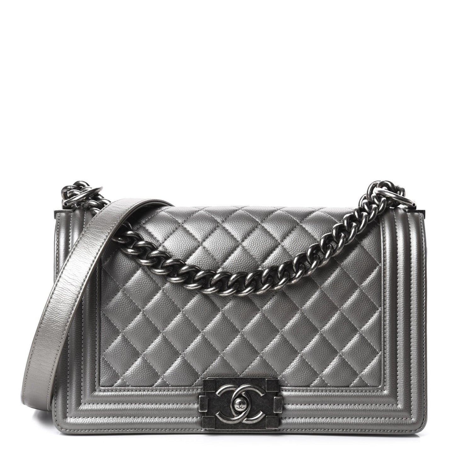 Metallic Caviar Quilted Medium Boy Flap Silver