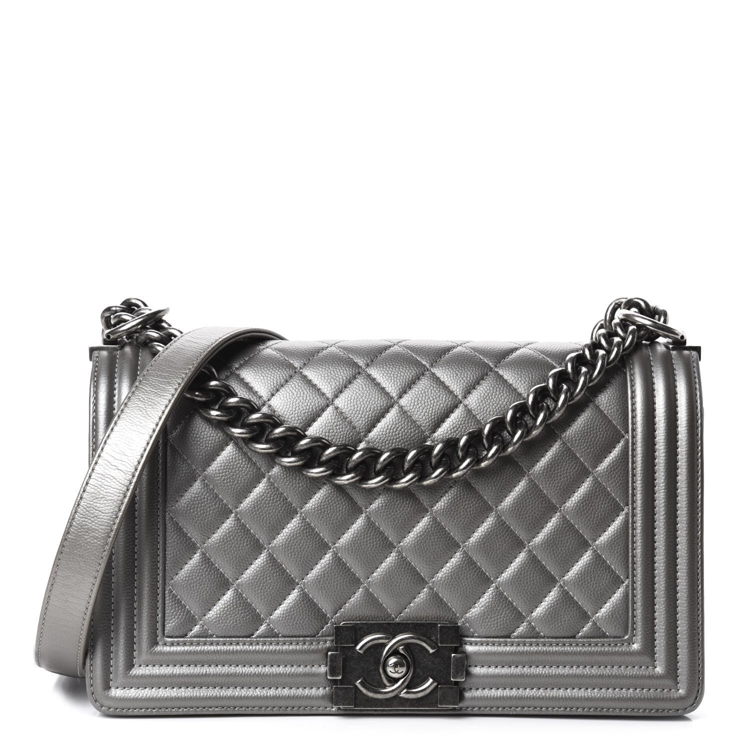 Chanel Metallic Caviar Quilted Medium Boy Flap Silver 1 of 14