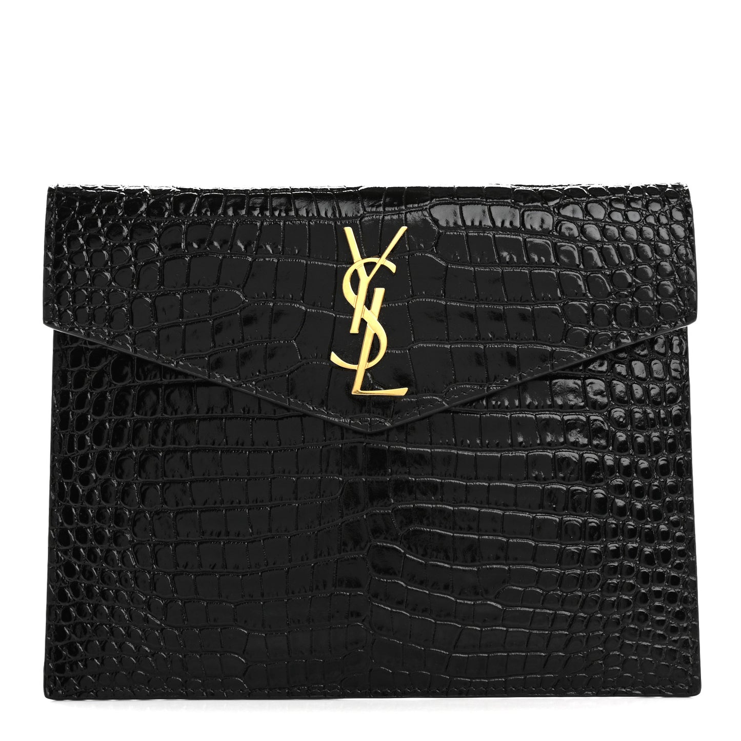 Calfskin Crocodile Embossed Monogram Uptown Baby Pouch Black