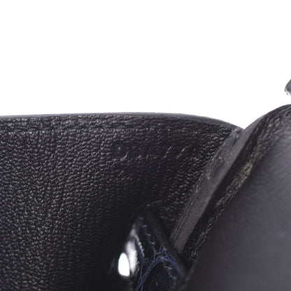 Hermes Taurillon Novillo Shiny Niloticus Crocodile Birkin Touch 30 Black Bleu Marine 9 of 38