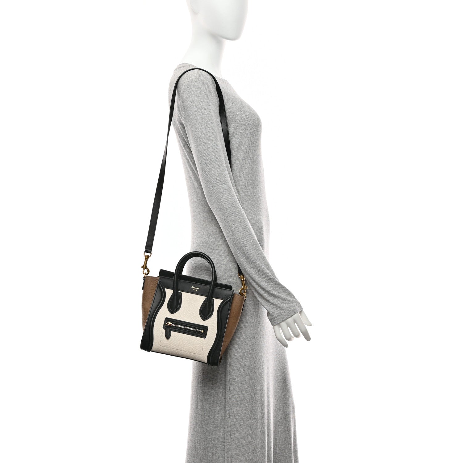 Celine Elephant Calfskin Nano Tri-Color Luggage  White Black Sand 2 of 10