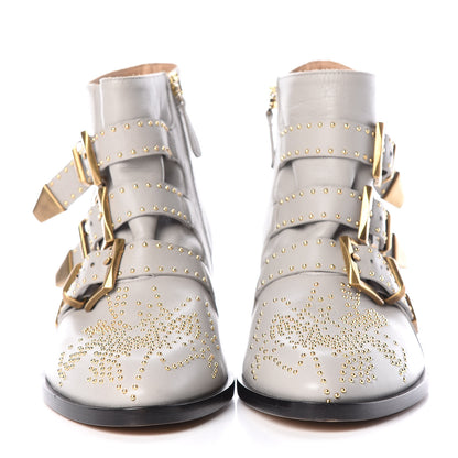 Chloe Nappa Sheepskin Studded Susanna Ankle Boots 36.5 Grey Gold 2 of 9