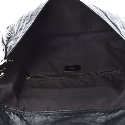Fendi Crumpled Calfskin Fringe Large Convertible Baguette Black 5 of 18
