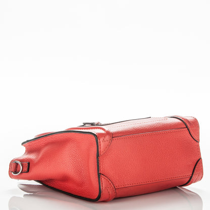 Celine Drummed Calfskin Nano Luggage Vermillion 4 of 6