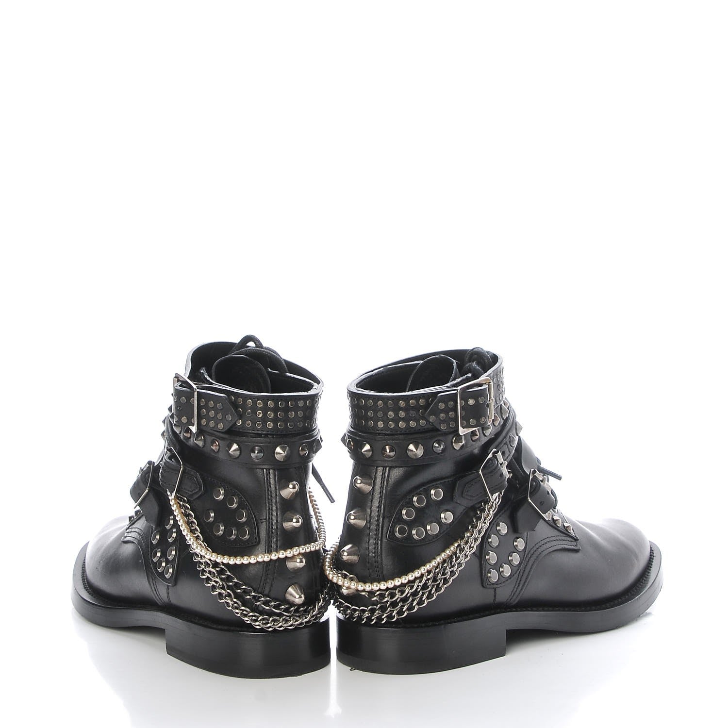 Saint Laurent Smooth Calfskin Studded Strap Ranger Boots 37.5 Black 6 of 16