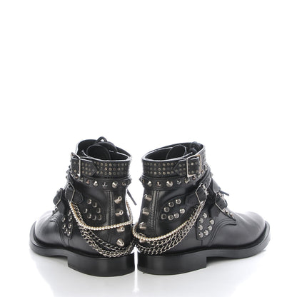 Saint Laurent Smooth Calfskin Studded Strap Ranger Boots 37.5 Black 6 of 16