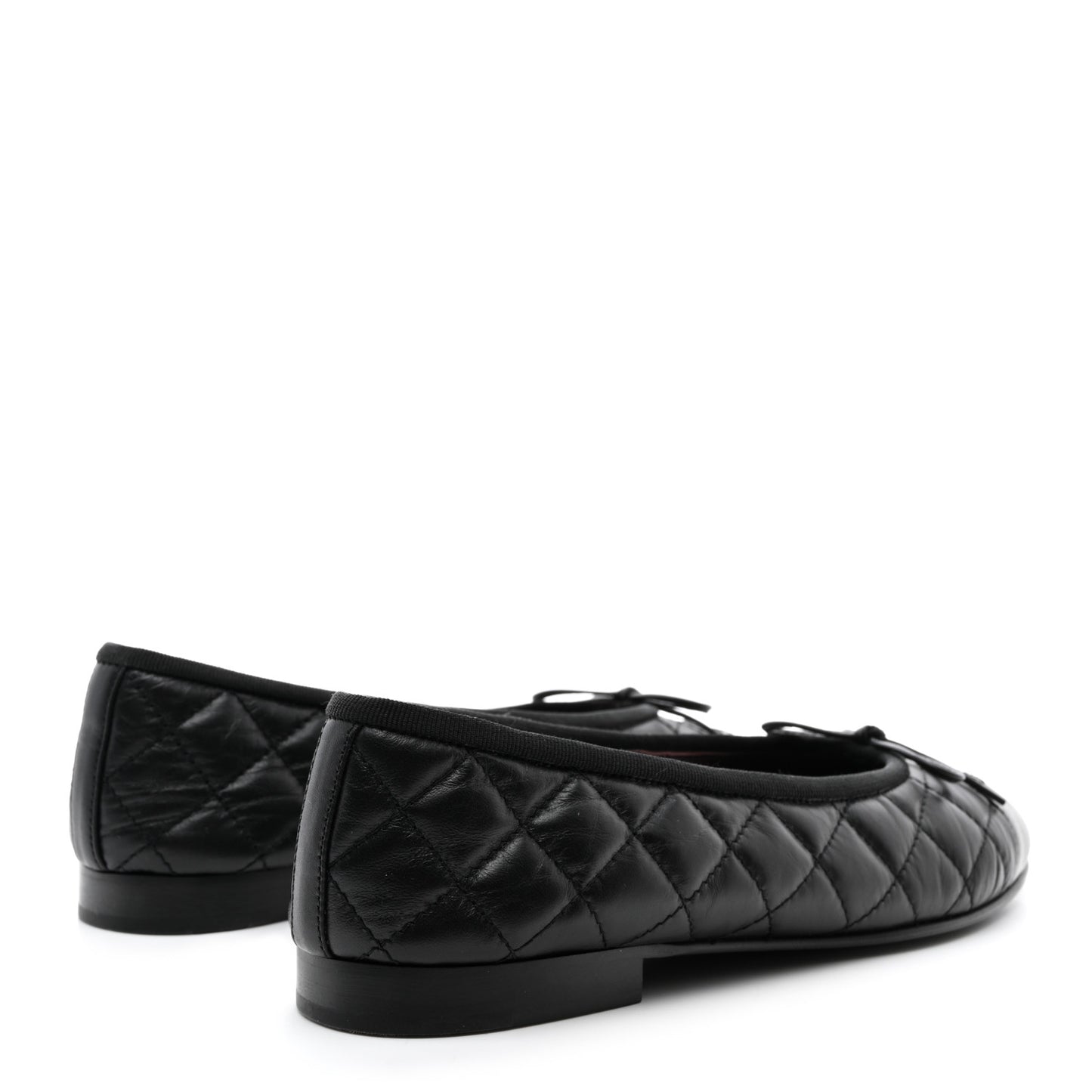 Aged Calfskin Quilted CC Cap Toe Ballerina Flats 37 Black