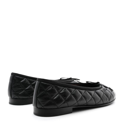 Chanel Aged Calfskin Quilted CC Cap Toe Ballerina Flats 37 Black 4 of 8