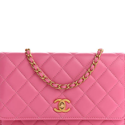 Chanel Lambskin Quilted CC Pearl Crush Wallet on Chain WOC Pink 9 of 13