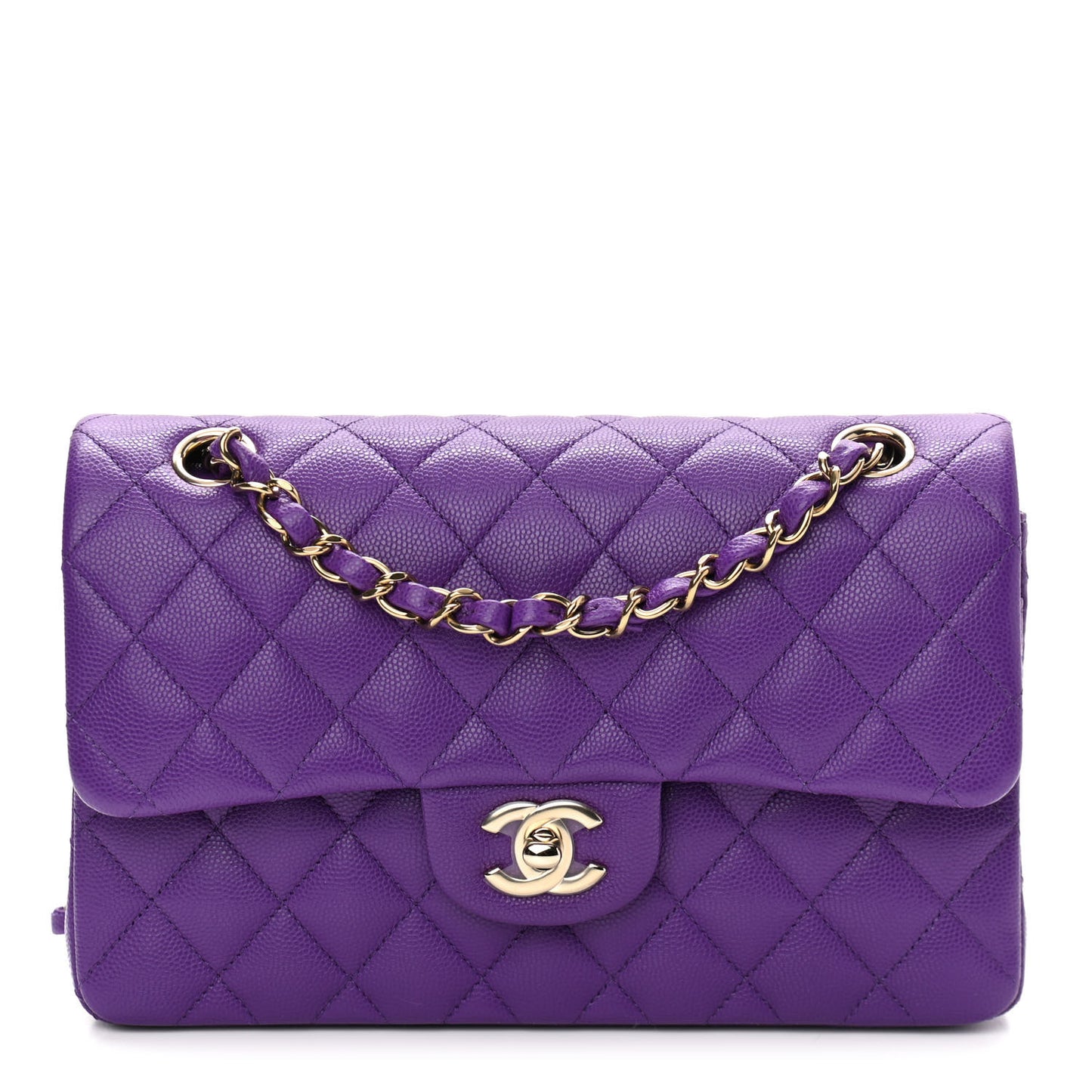 Caviar Quilted Small Double Flap Dark Purple