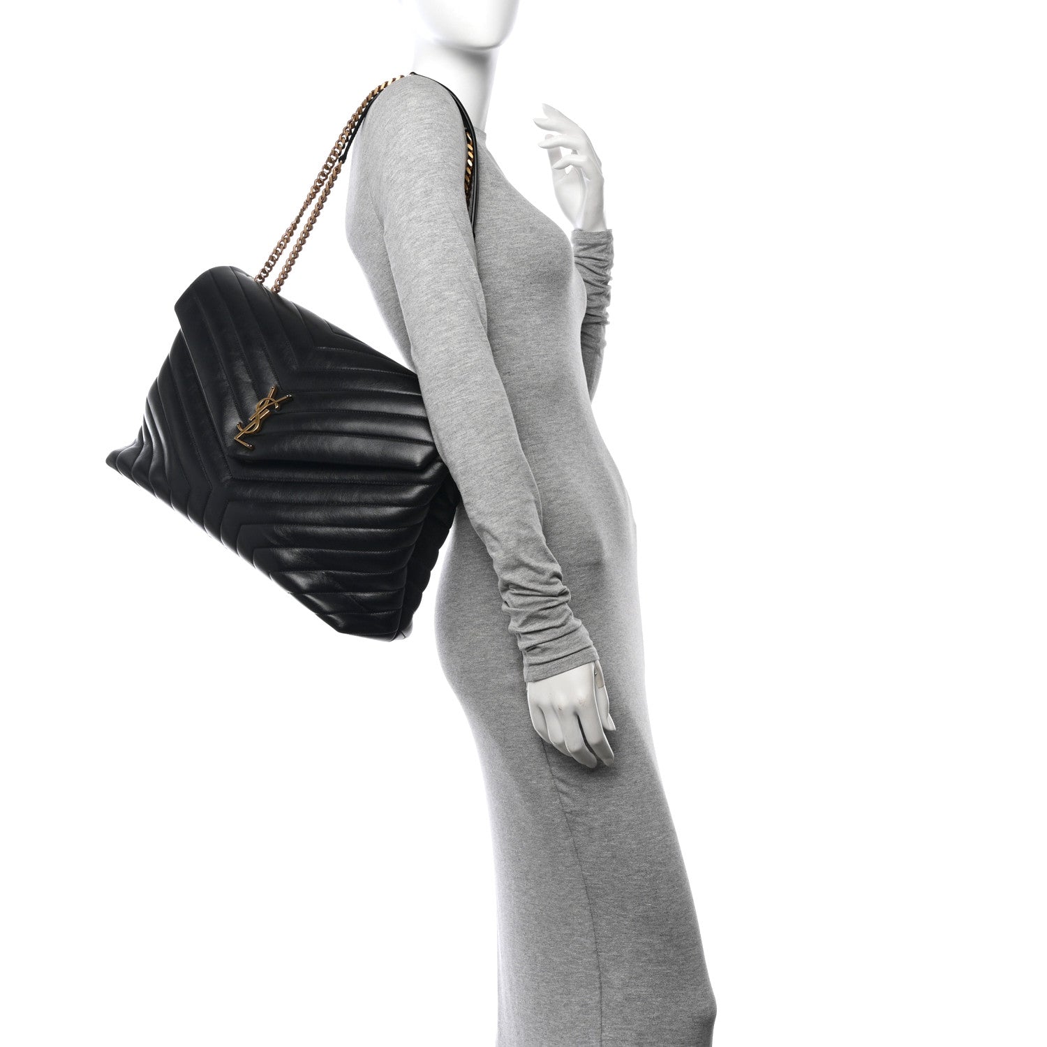 Saint Laurent Calfskin Y Quilted Monogram Large Loulou Chain Satchel Black 2 of 14