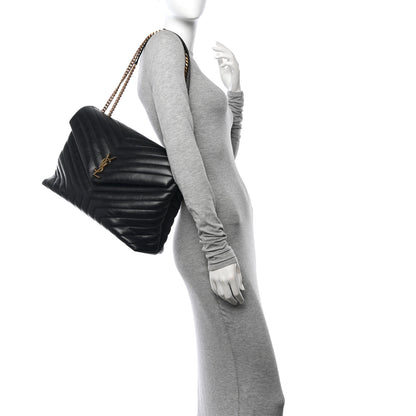 Saint Laurent Calfskin Y Quilted Monogram Large Loulou Chain Satchel Black 2 of 14