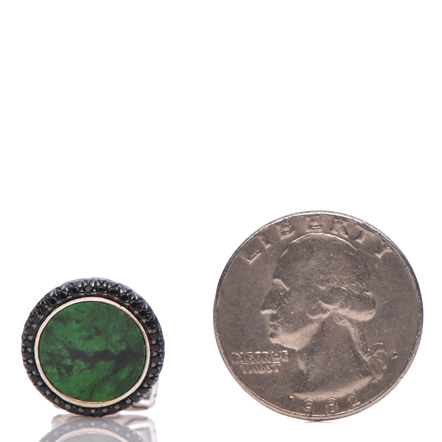 John Hardy Sterling Silver Green Jade Black Sapphire Batu Round Cufflinks 2 of 6