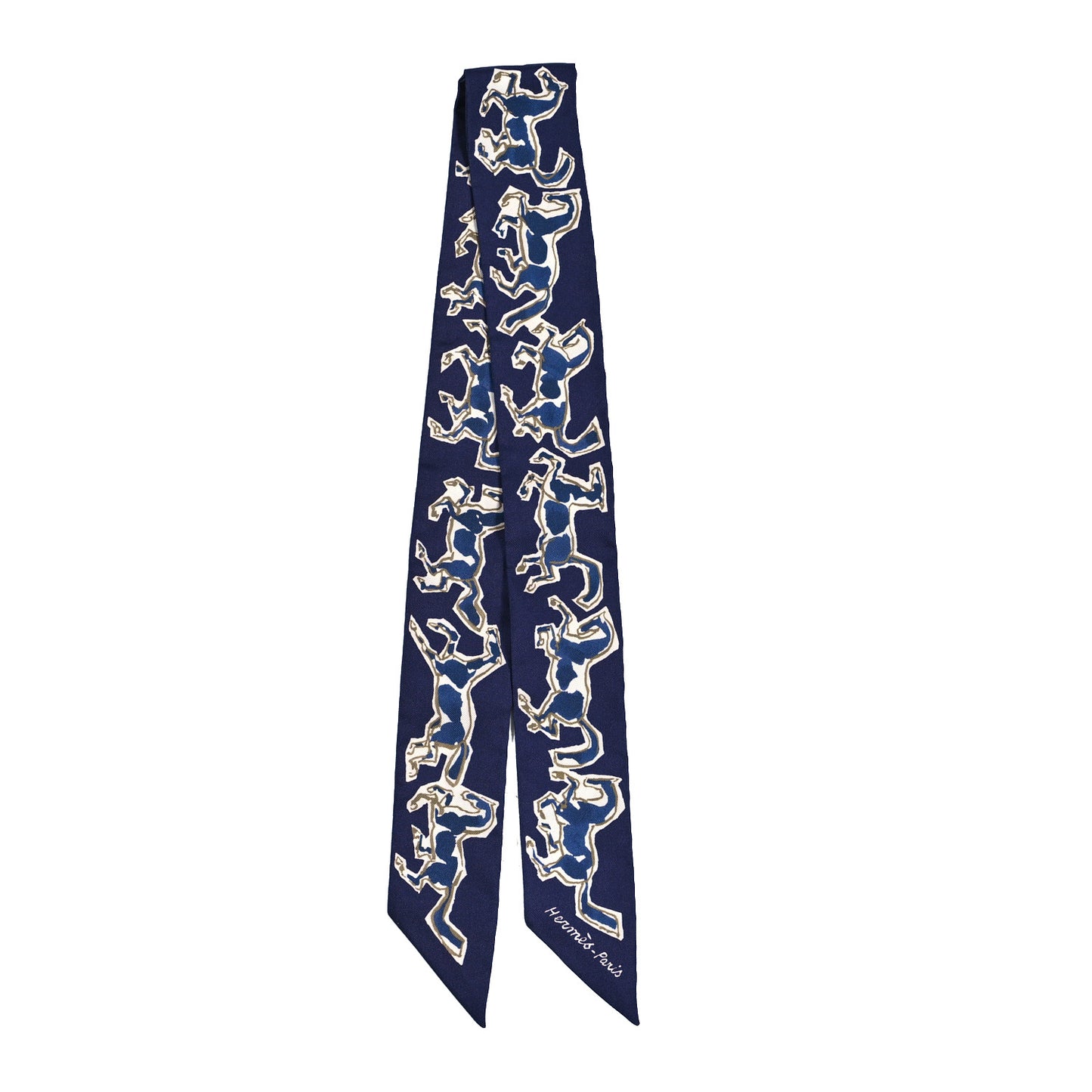 Silk Chevaux En Liberte Twilly Marine Indigo Blanc