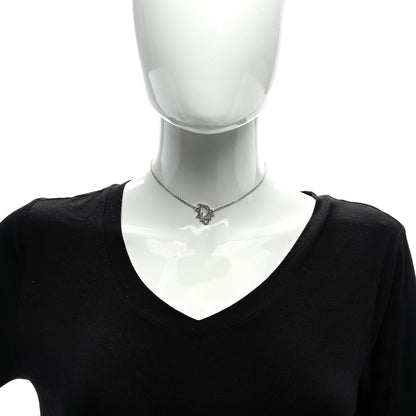 Christian Dior Metal Crystal Logo Choker Necklace Silver Pink 2 of 4