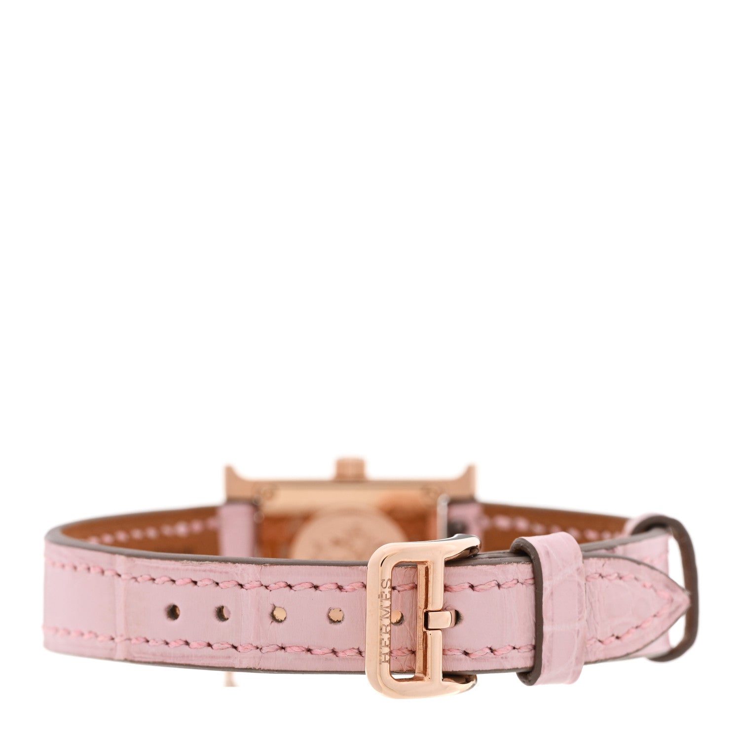 Hermes 18K Rose Gold Alligator Diamond Bezel Rose Opal 17.2mm Heure H Hour Quartz Watch Rose Pale 3 of 5
