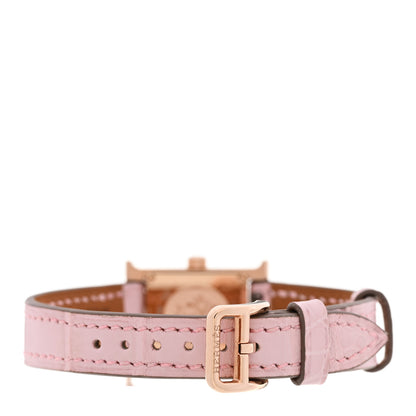 Hermes 18K Rose Gold Alligator Diamond Bezel Rose Opal 17.2mm Heure H Hour Quartz Watch Rose Pale 3 of 5