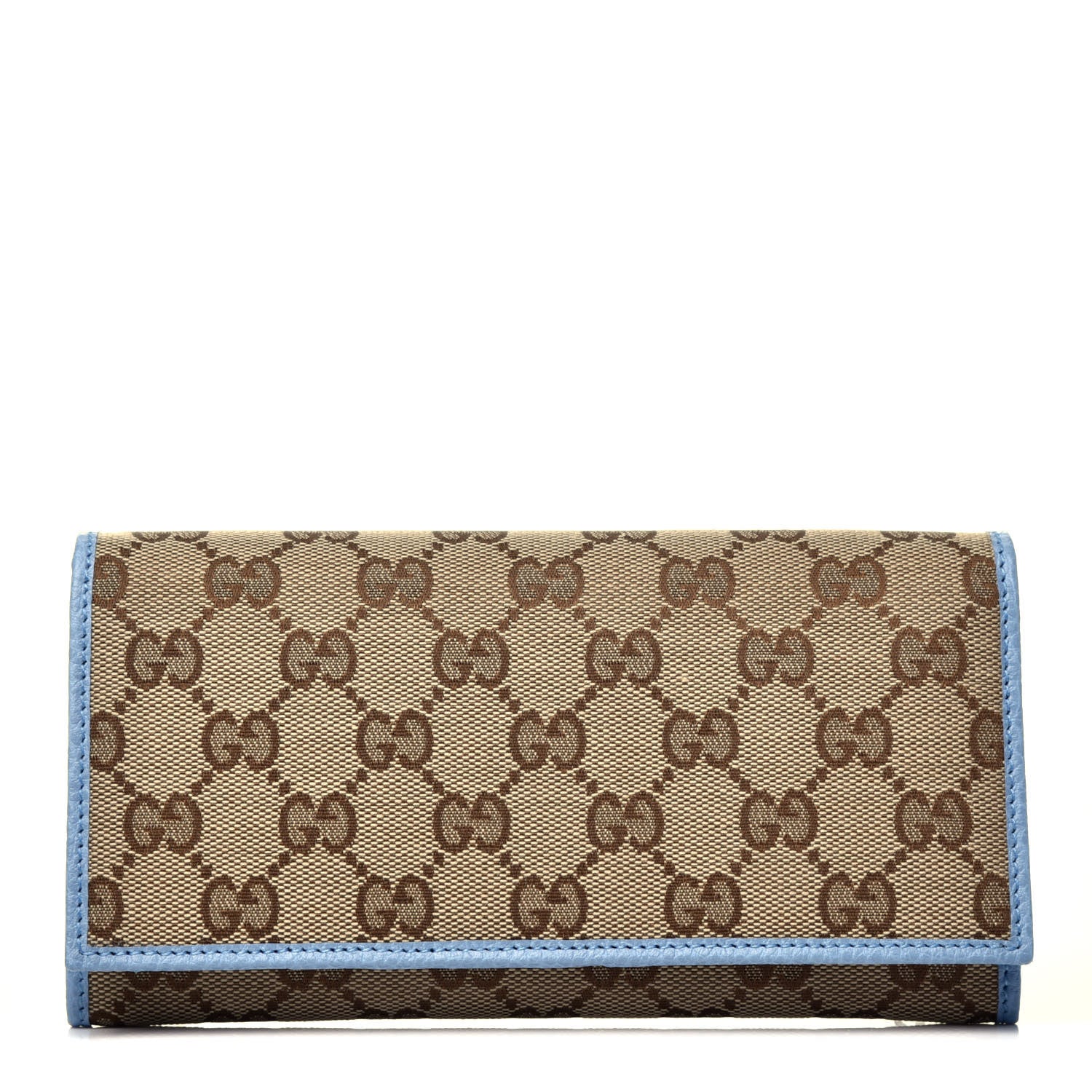 Gucci Monogram Dollar Calfskin Continental Flap Wallet Beige Ebony Mineral Blue 1 of 6