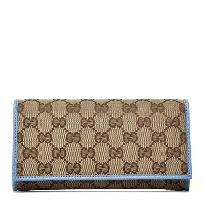 Gucci Monogram Dollar Calfskin Continental Flap Wallet Beige Ebony Mineral Blue 1 of 6