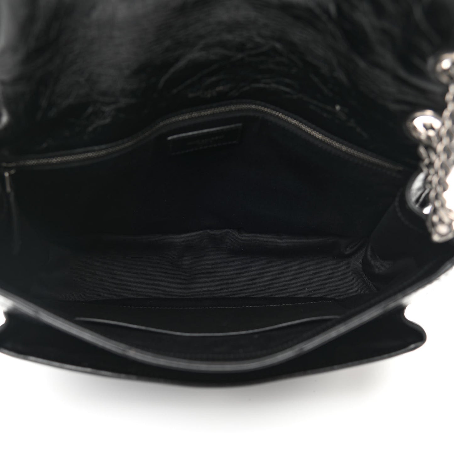 Crinkled Calfskin Matelasse Monogram Medium Niki Chain Satchel Black