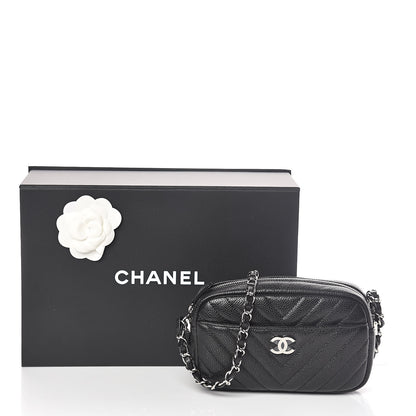 Chanel Caviar Chevron Quilted Camera Case Black 11 of 11