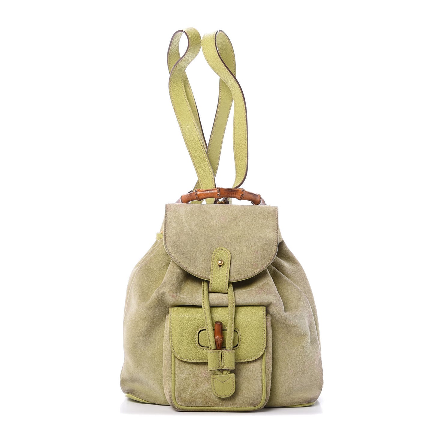 Suede Calfskin Bamboo Backpack Green