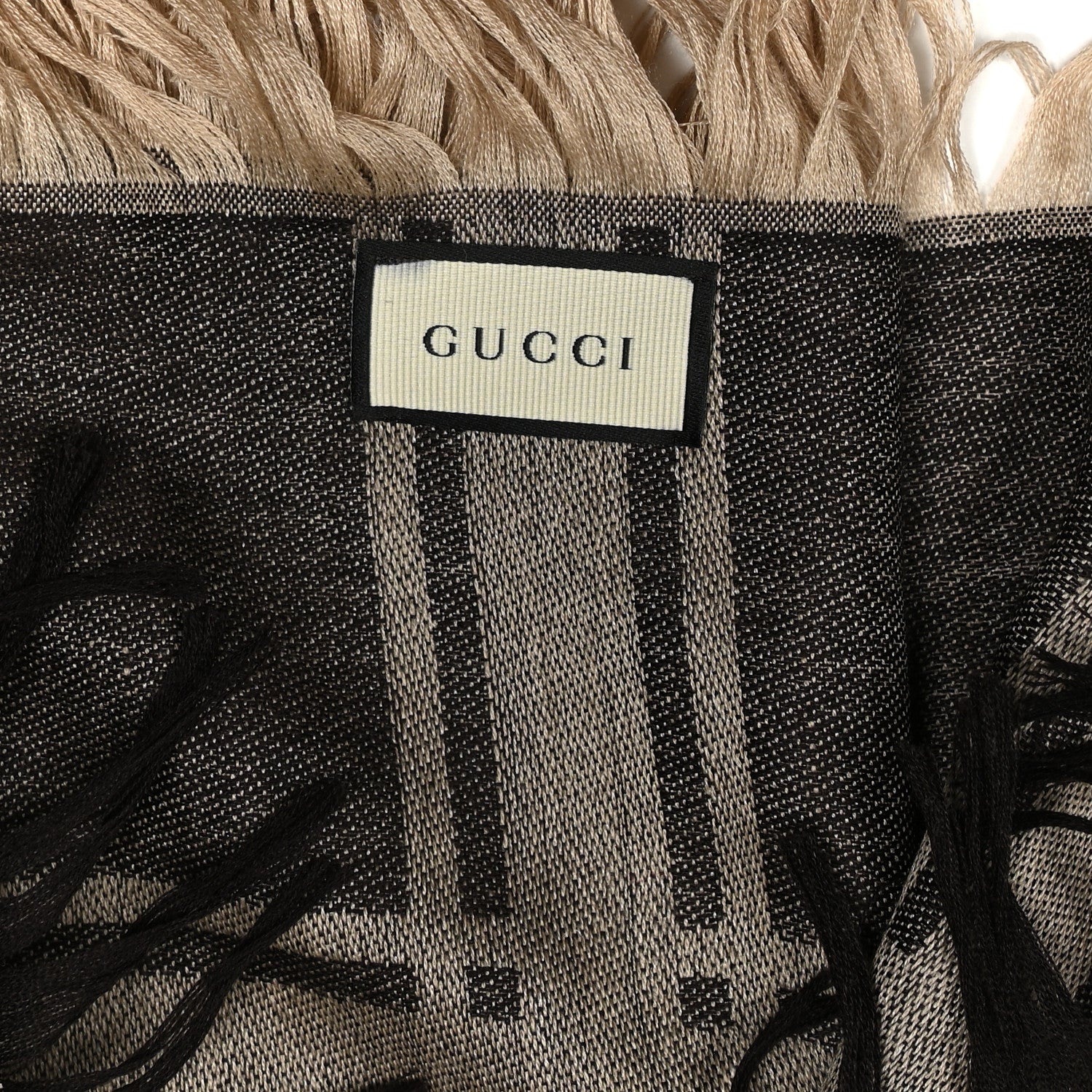 Gucci Wool Silk GG Monogram Diamante Plaid Surviee Shawl Beige Dark Brown 3 of 3