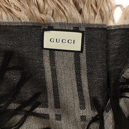 Gucci Wool Silk GG Monogram Diamante Plaid Surviee Shawl Beige Dark Brown 3 of 3