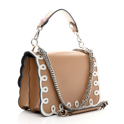 Fendi Vitello Liberty Dolce Scalloped Studded Scrollwork Kan I Shoulder Bag Cuoio White 3 of 10