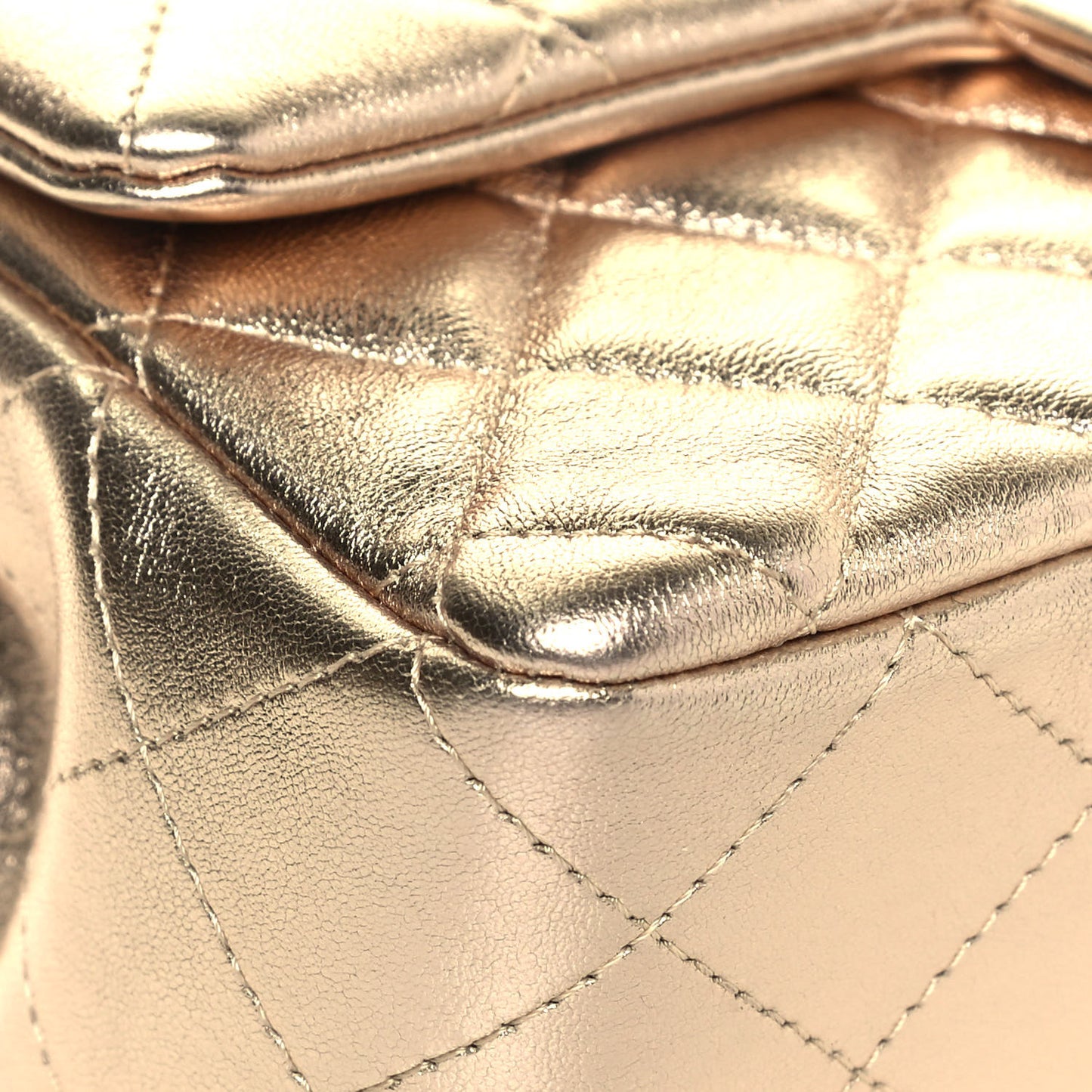 Metallic Lambskin Quilted Mini Rectangular Flap Gold Black