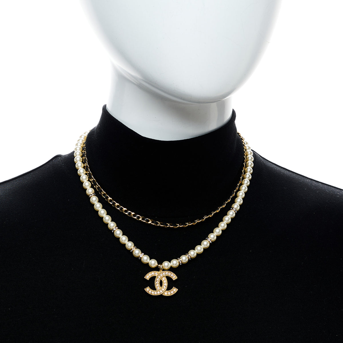 Chanel Lambskin Pearl Crystal CC Short Necklace Gold 2 of 5