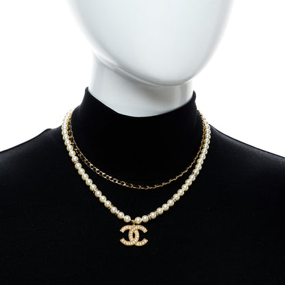 Chanel Lambskin Pearl Crystal CC Short Necklace Gold 2 of 5