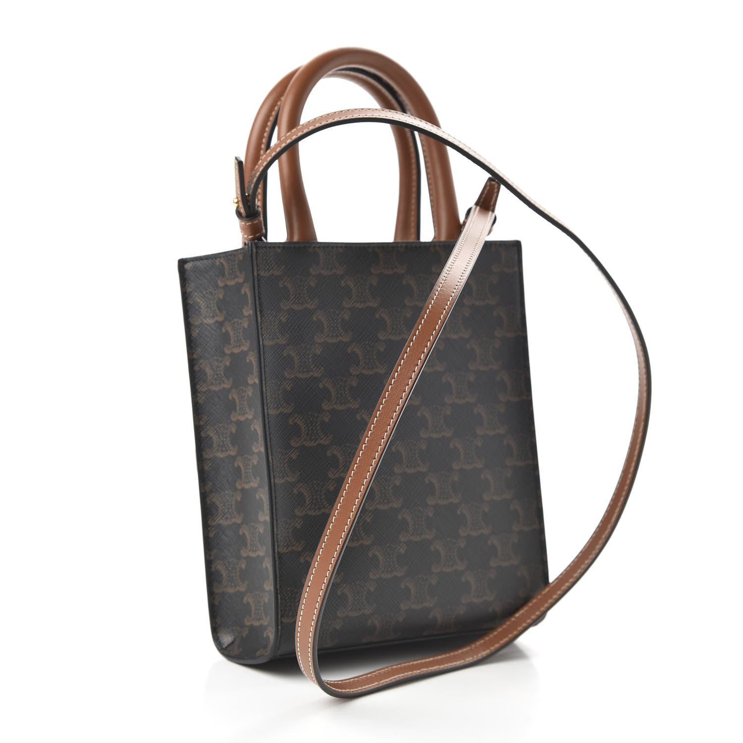 Celine Triomphe Canvas Calfskin Mini Vertical Cabas Tan 3 of 8