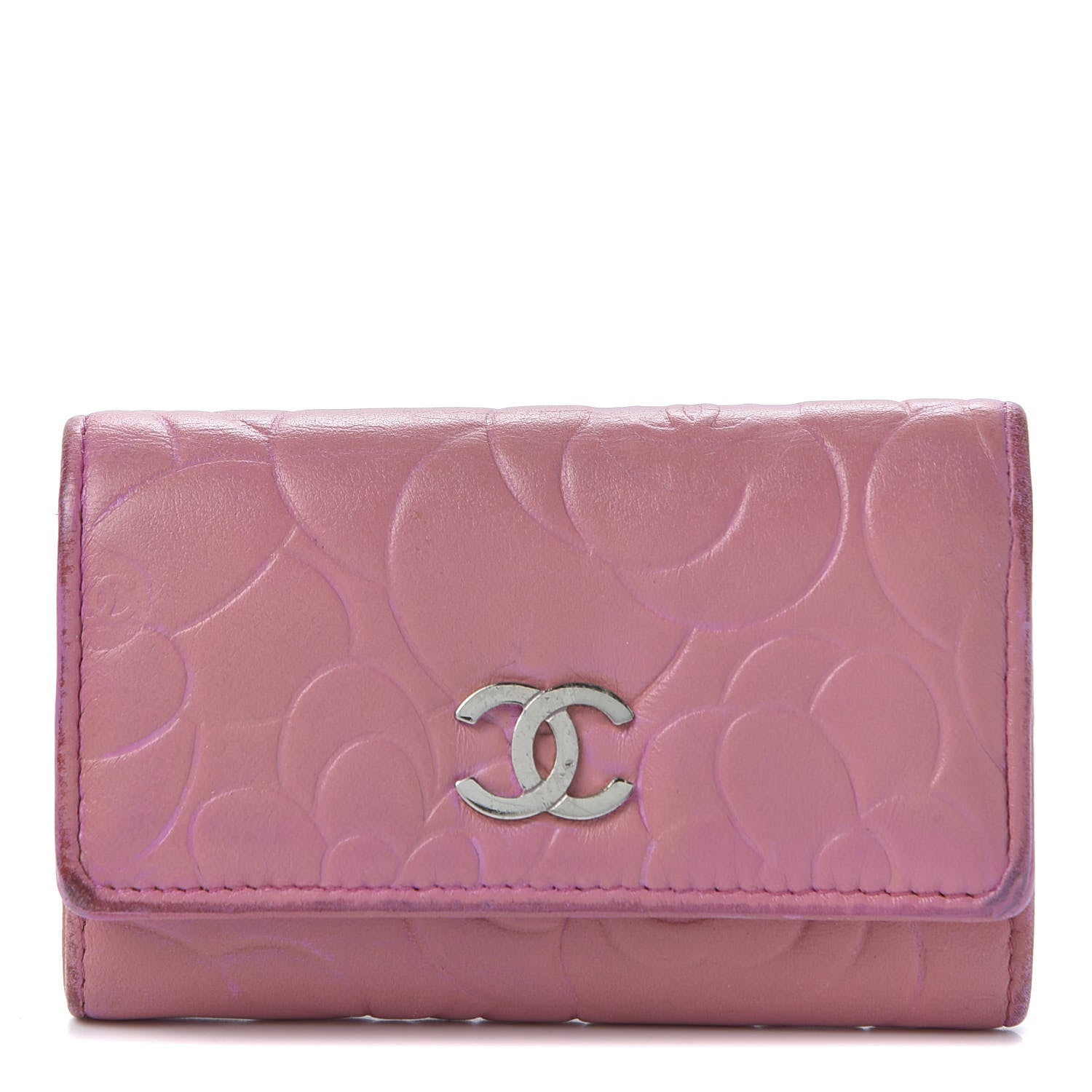 Chanel Metallic Lambskin Camellia Embossed Card Holder Pink 1 of 9