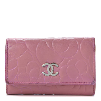 Chanel Metallic Lambskin Camellia Embossed Card Holder Pink 1 of 9