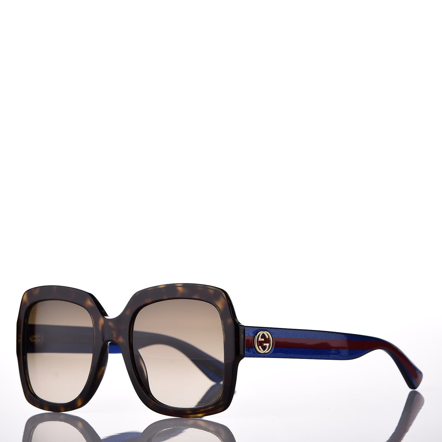 Gucci Oversize Square Web GG 0036S Sunglasses Tortoise 1 of 9