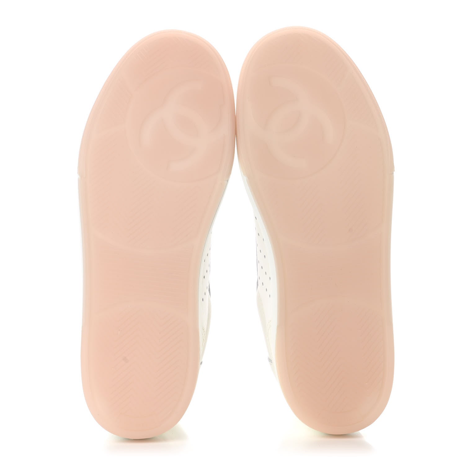 Chanel Grained Calfskin Fabric Womens Logo Sneakers 39.5 White Pink 5 of 9
