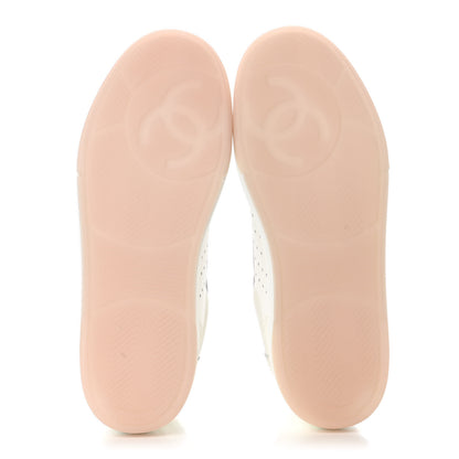 Chanel Grained Calfskin Fabric Womens Logo Sneakers 39.5 White Pink 5 of 9