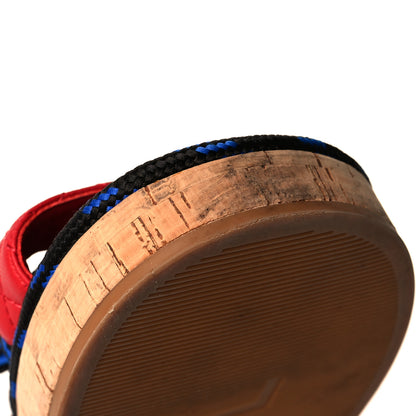 Chanel Cord Lambskin Quilted Logo Sandals 37 Red Blue 8 of 10