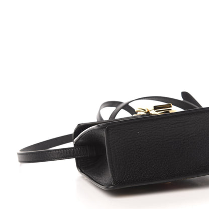 Gucci Textured Calfskin Bee Star Print Mini Sylvie Top Handle Bag Black 9 of 11