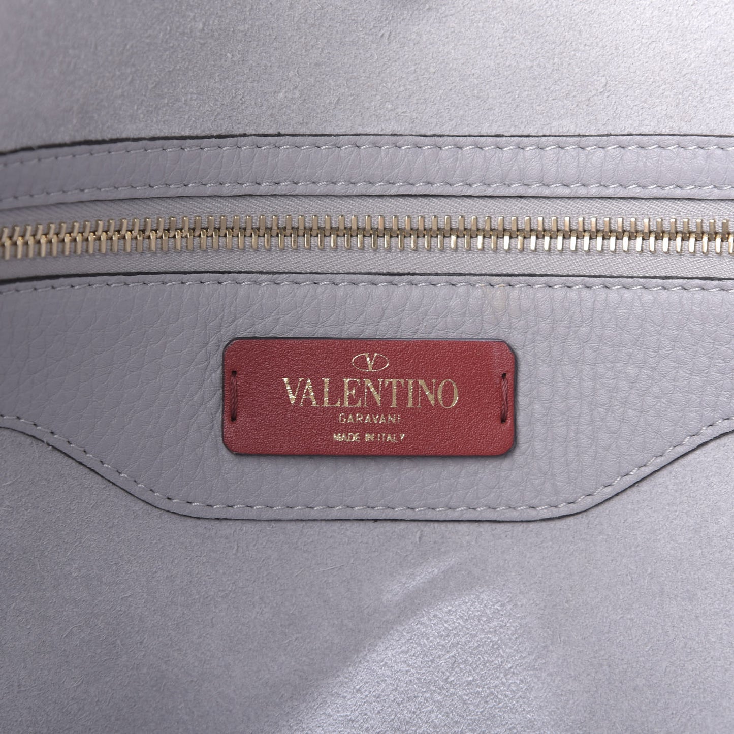 Grained Calfskin Rockstud Shoulder Tote Pastel Grey