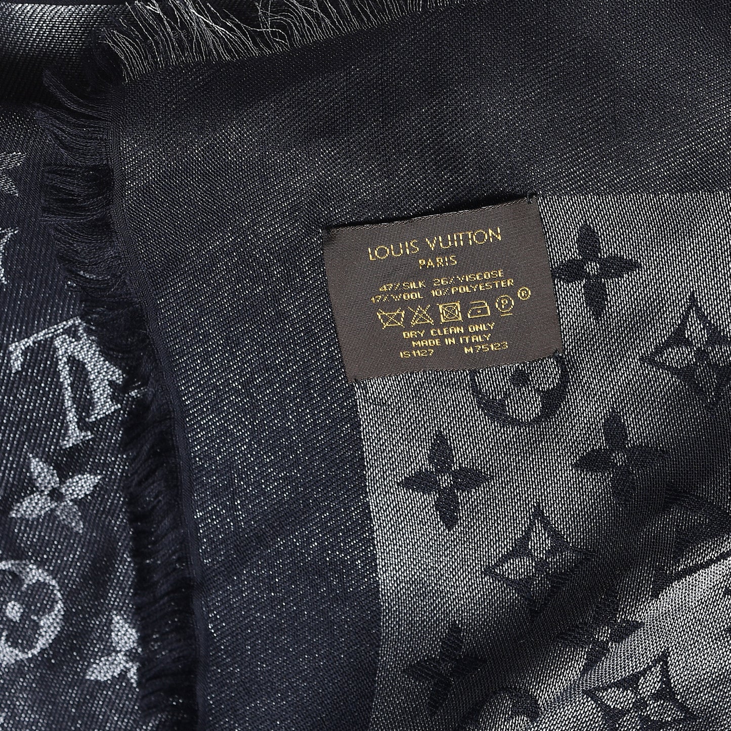 Silk Lurex Wool Monogram Shine Shawl Black