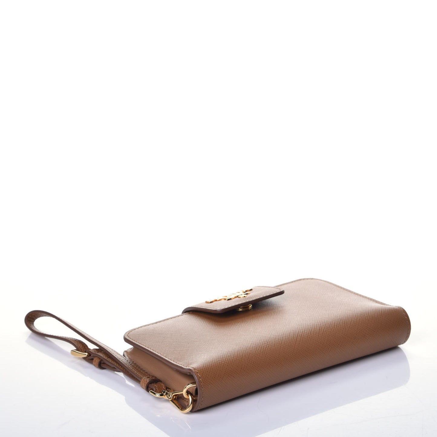 Saffiano Metal Wristlet Caramel
