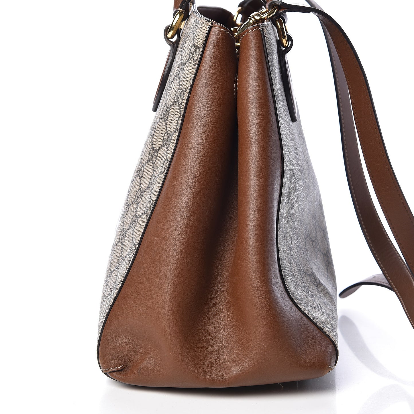 GG Supreme Monogram Moon Calfskin Top Handle Tote Bag Beige Ebony Tuscany