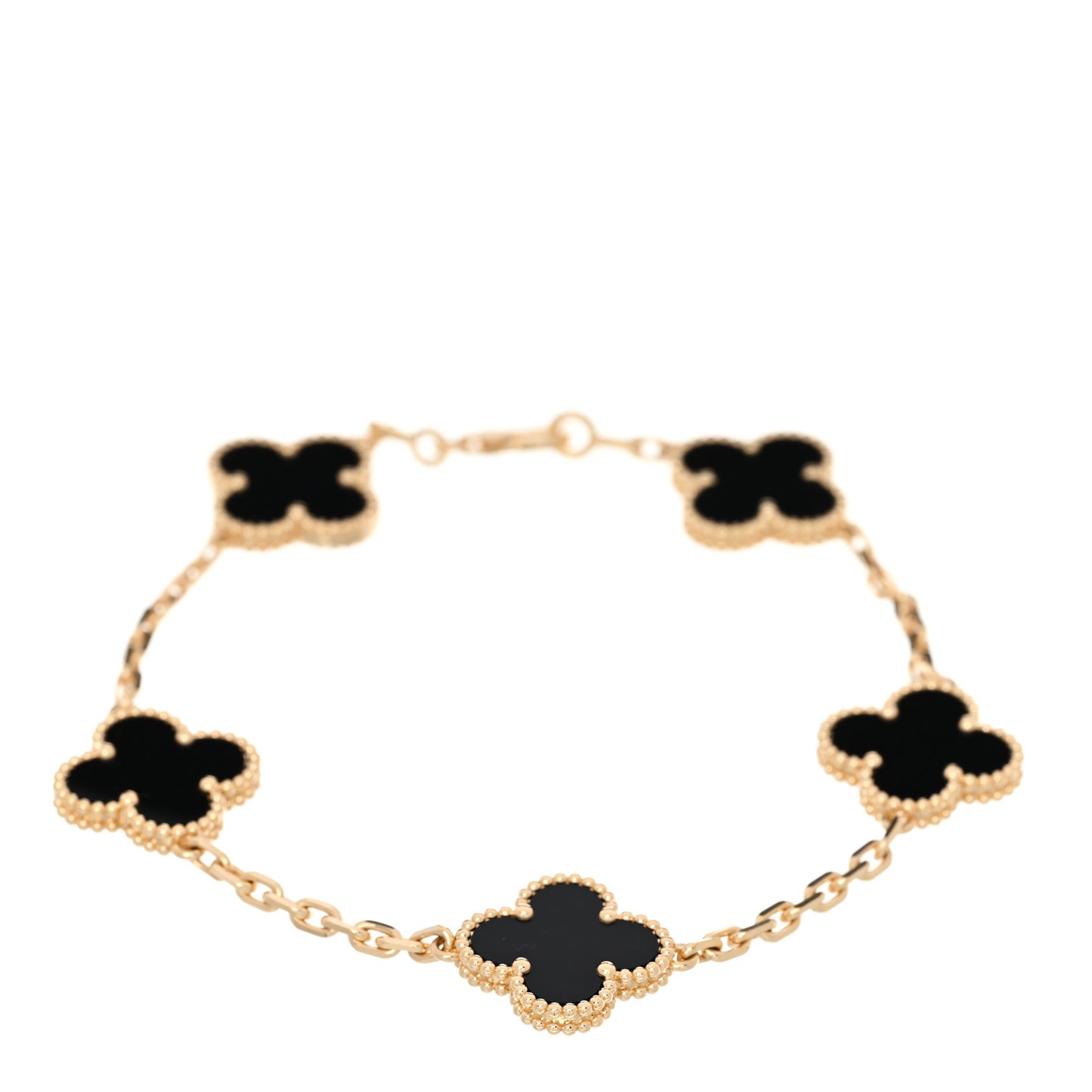 18K Yellow Gold Black Onyx 5 Motifs Vintage Alhambra Bracelet